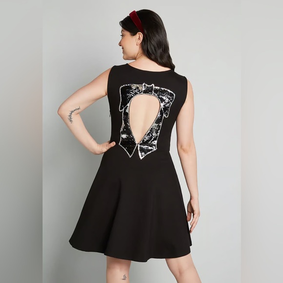 ModCloth NWT Black Bow Affair Fit And Flare Dress - Picture 1 of 5